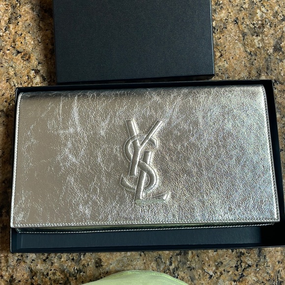 Yves Saint Laurent Bags Ysl Silver Metallic Clutch Poshmark
